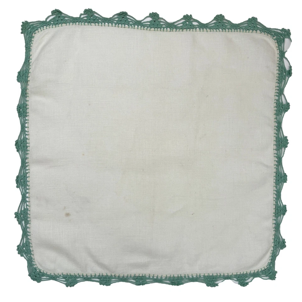 Green Linen Bridesmaid Crochet Lace Handkerchief Wedding Cottage Core Vintage - Image 4 of 4