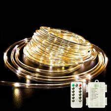 LED Rope Lights Battery Operated String Lights 40Ft 120 Leds 8 Modes Outdoor 