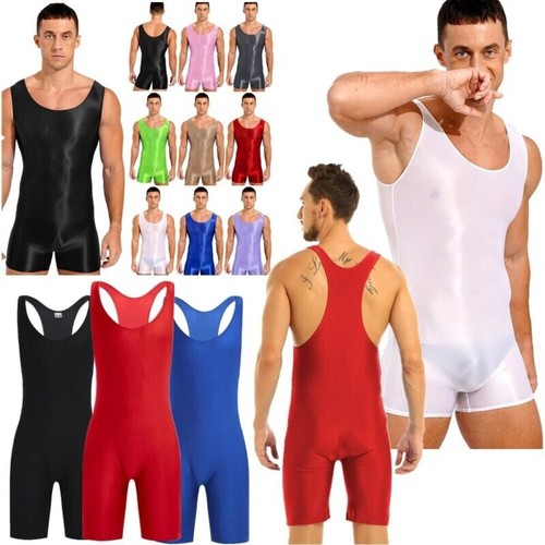Men's One Piece Solid Modified Boxer Bodysuit Leotard Wrestling Underwear - Picture 2 of 143