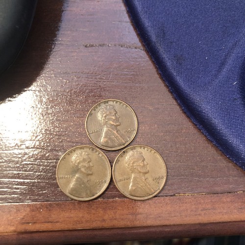 1950 P D S Lincoln Wheat Cents (3) Coins Average Circulated
