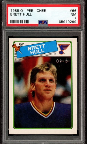 1988 O-PEE-CHEE OPC Hockey #66 Brett Hull HOF Rookie PSA 7 NM St Louis Blues RC