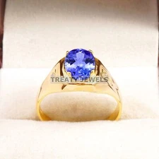 Tanzanite Oval Cut With 925 Sterling Silver Gold Plated Ring For Men's #B674