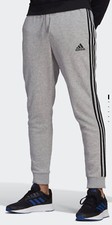 NWT adidas Essentials 3 Stripe Mens Fleece Joggers Pants Grey Medium GK8824