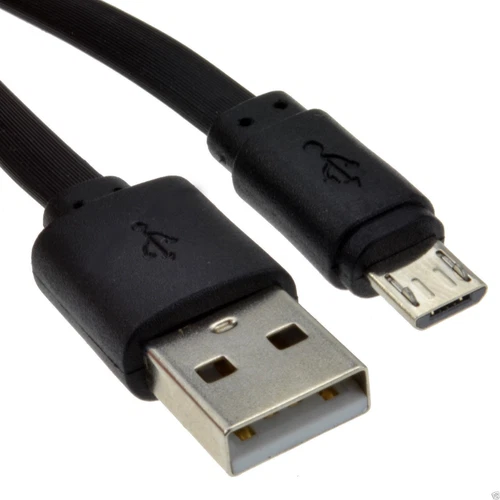 Câble Plat USB A Vers MICRO B TYPE 24AWG Charge Rapide 2M Noir