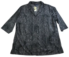 Venezia Lane Bryant Womens Top Sz 18/20 Black Snakeskin Button-Up 3/4 Sleeve NWT