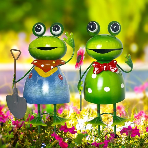 Garden Frog Statue Outdoor Decor Cute Metal Patio Pathway Yard Garden Stake 2Pcs