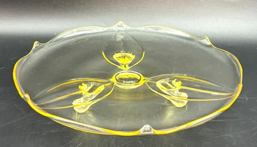 Vintage 1930's Yellow Depression Glass Footed Platter Lancaster Style 10"