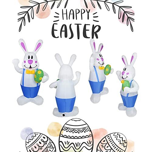 6.2FT High Easter Blue Bunny Holding Easter Egg Inflatable Yard 6FT