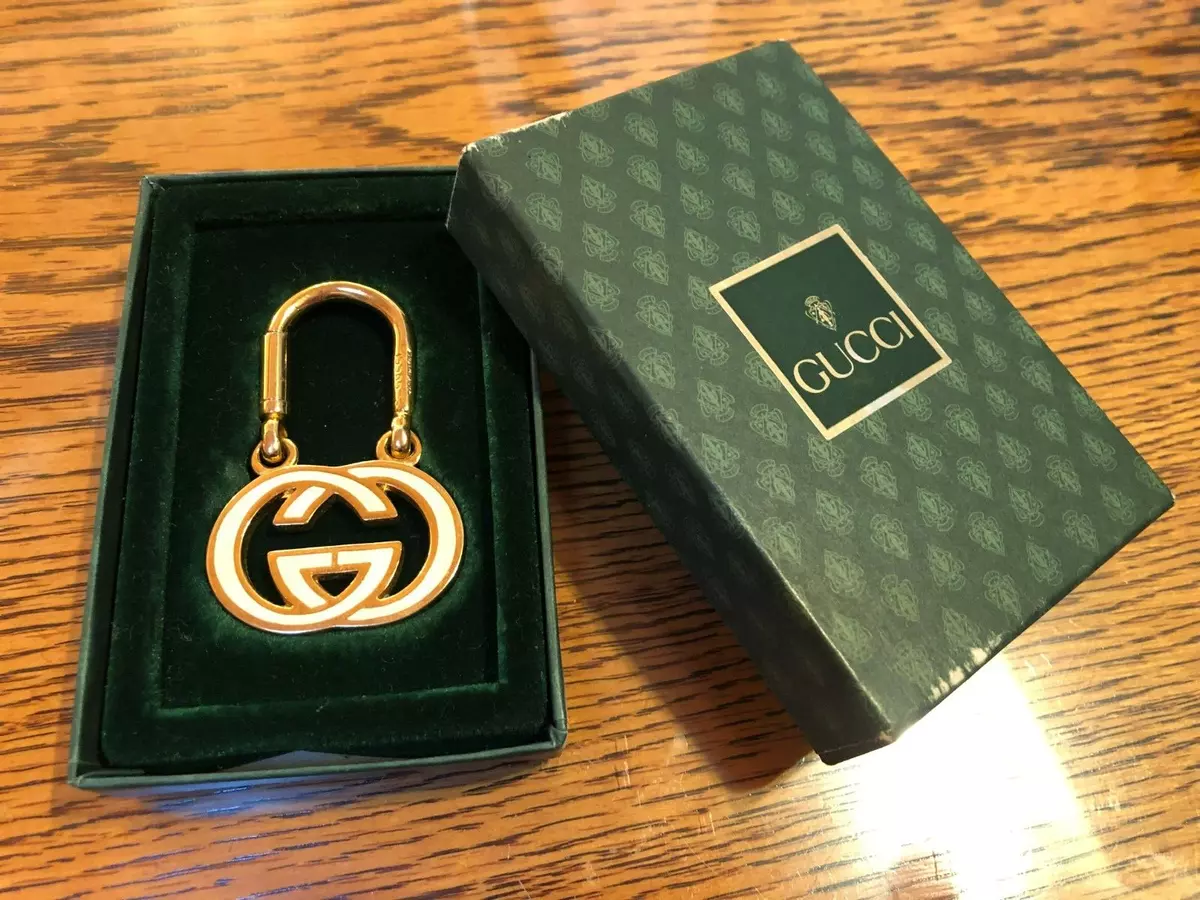 GUCCI Key holder Key ring Key chain Bag charm AUTH logo Rare Gold GG Box  F/S G77