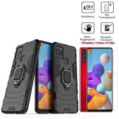 X RING Handy Hülle f Samsung Galaxy A21s Silikon Schutz Case Ständer /Glas Folie