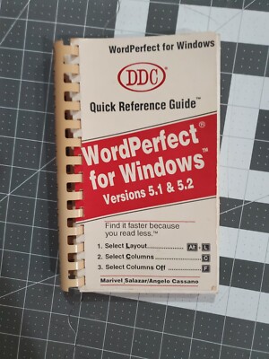 DDC Word Perfect Wordperfect 5.1 & 5.2 Reference Guide Book for Windows ...