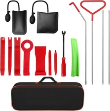 17pcs Car Tool Kits with 68" Hook & Air Pump, Portable Case for Emergency