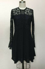 ZARA WOMAN A-Line Fit and Flare Black Lace Dress Floral Boho Sz S, Mex 26 NEW