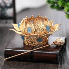 Handmade Hanfu Chinese Style Lotus Hair Clip Tassel Hairpin Crown Headwear Cos