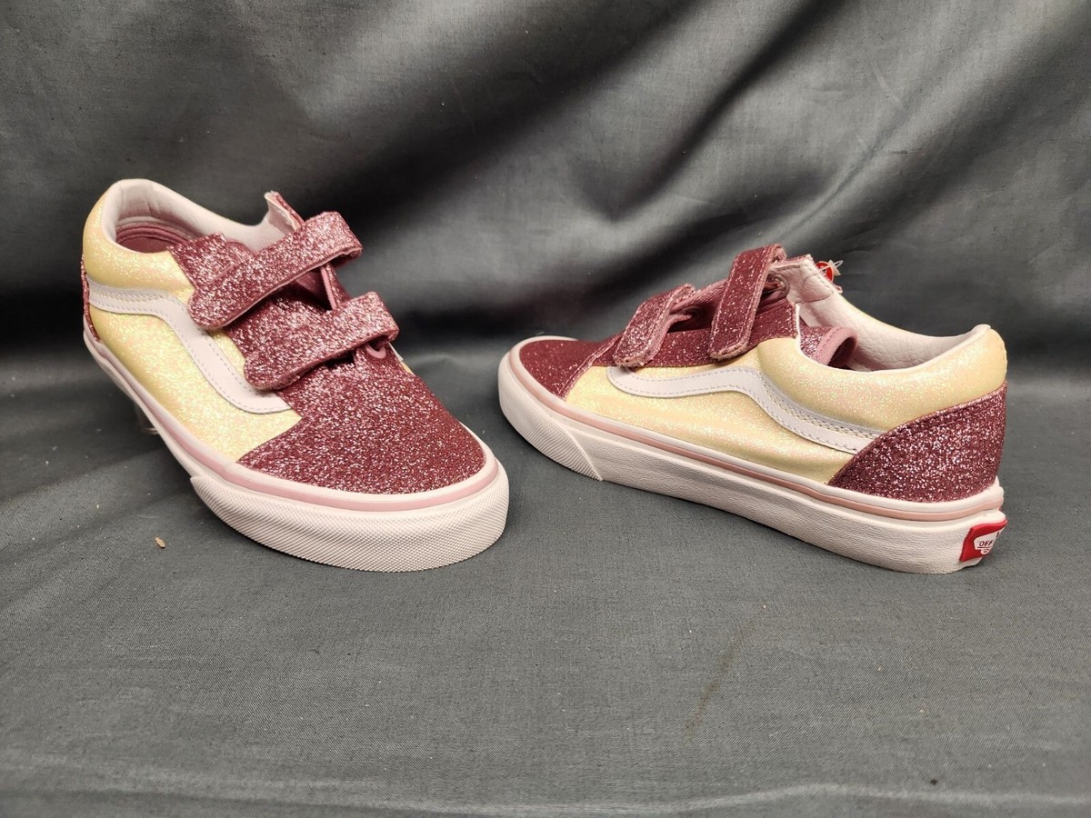 Vans Girls Old Skool V Sneakers Glitter Two-Tone Hook And Loop