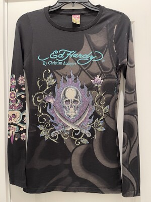 Ed Hardy Shirt Vintage Y2K Size Small Rhinestone Skull Koi