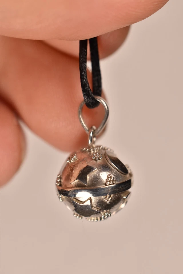 *BOLA ARMONÍA* Colgante Balinés + Cordón Carillón Luna Estrellas Placa Plata 1.7cm 3.9g Foto 2 de 4