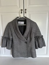 Trina Turk Wool Cotton Silk Jacket Size 6 Style 287149 Black Puffy Sleeves