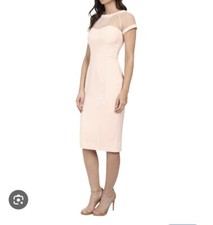 Maggy London Sheer Illusion Pale Pink White Midi Dress. Size 10