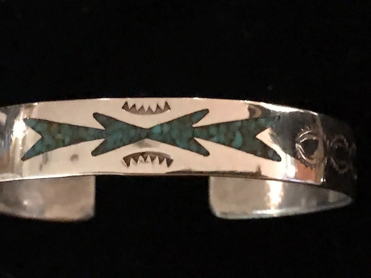 Important Ervin Tsosie Vintage Native American Jewelry Navajo Turquoise Sterling Silver Cuff Bracelet Important Ervin Tsosie Vintage Native American Jewelry Navajo Turquoise Sterling Silver Cuff Bracelet