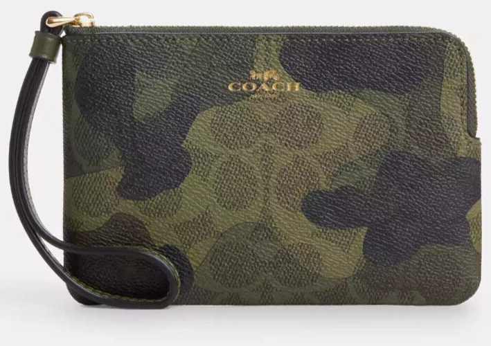 Coach CW858 Corner Zip Wristlet Dark Green Signature Camo Print $88 Retail