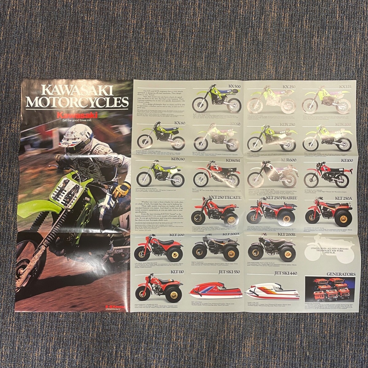 1982 Kawasaki Dealership Poster Brochure 2-sided, KZ KX MX GPZ