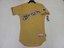 Authentic Majestic SIZE 56 3XL, MILWAUKEE BREWERS GOLD COOL BASE Jersey