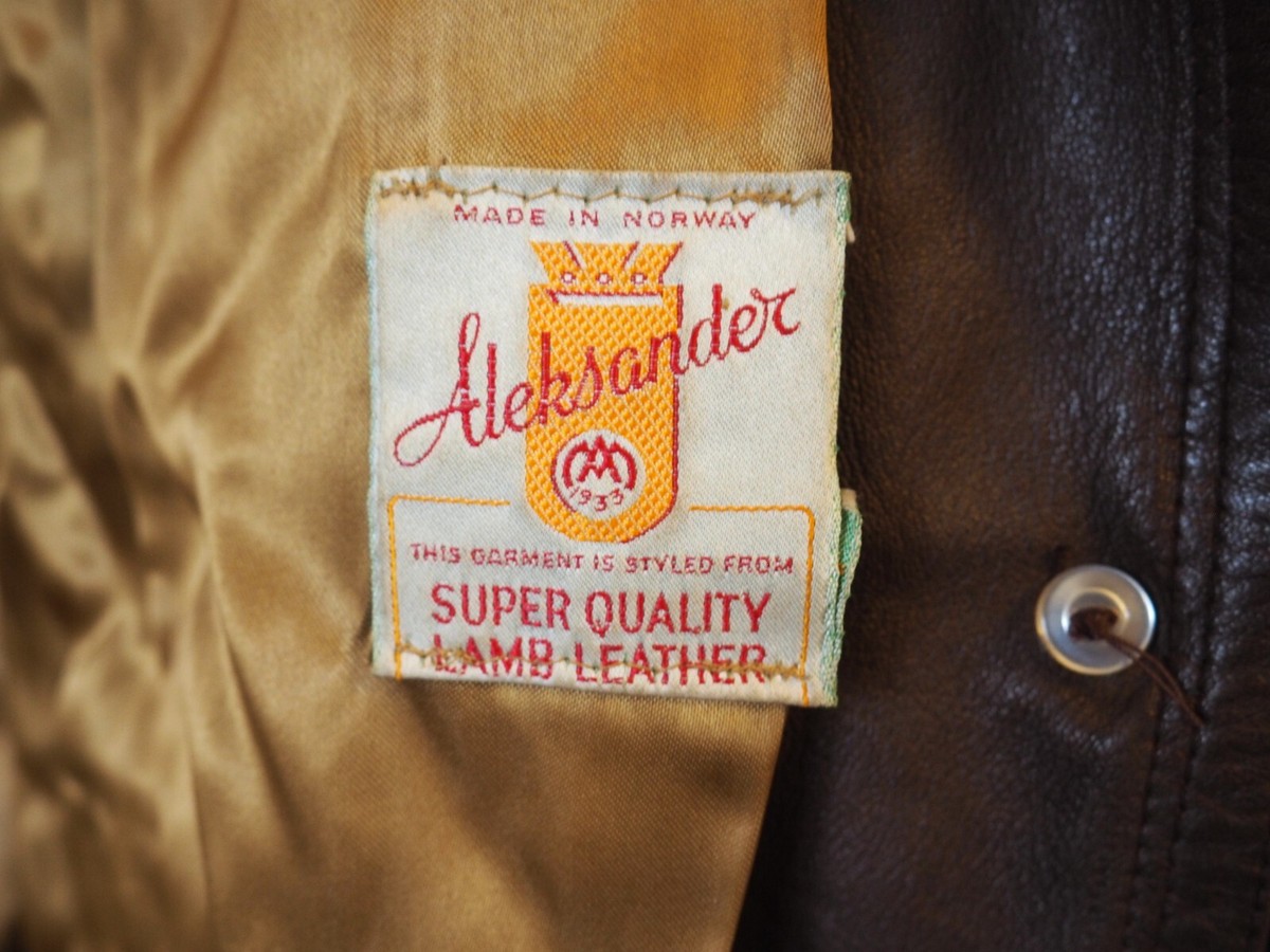 VTG 50s 60s Brown Lamb Leather Satin Lined Aleksander Norway Made