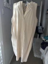 M A DAINTY Ladies Nude Silk Shift Dress Casual Chic Work Midi Sleeveless 10