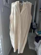 M A DAINTY Ladies Nude Silk Shift Dress Casual Chic Work Midi Sleeveless 10