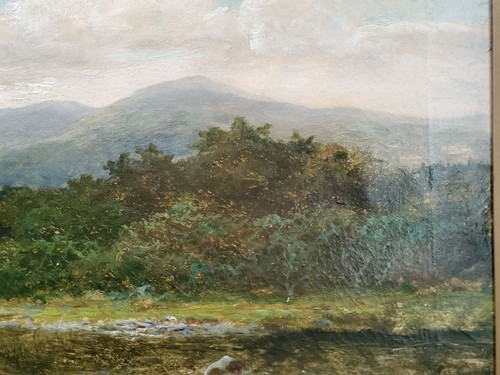19C Daniel Sherrin signierte englische Flussseite Waldlandschaft Original Ölgemälde - Bild 8 von 15