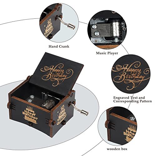 Gifts Music Box,Wooden Hand Crank Engraved Musical Instrument Happy Birthday - Bild 7 von 7