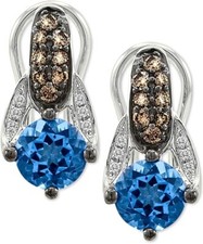 LeVian Sea Blue Topaz Chocolate Diamond Earri...