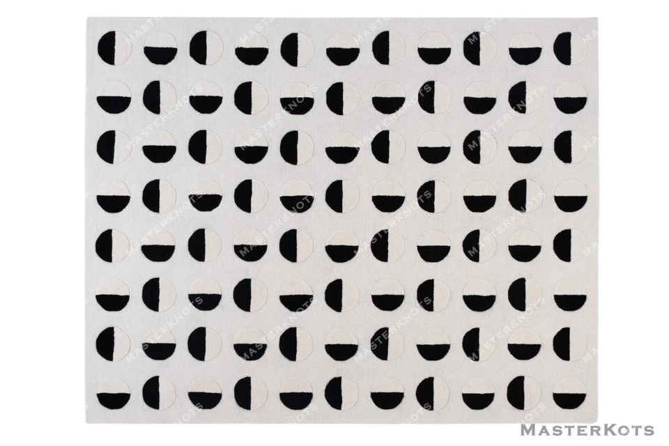 Lunar Eclipse Black & White Hand Tufted 100% Wool Soft Area Rug Carpet. - Image 3 of 4