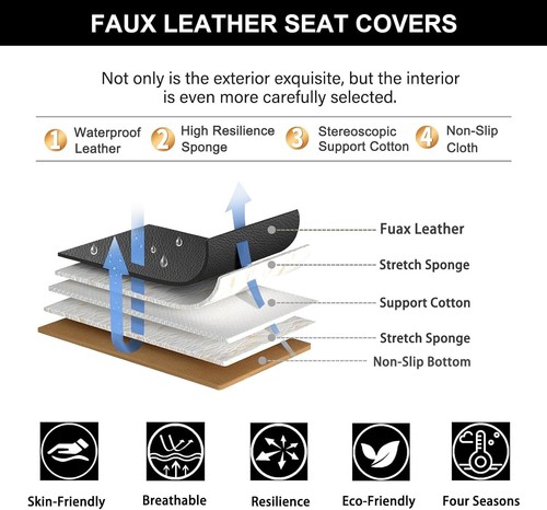 Full Set For FORD Escape 2007-2025 Car 5 Seat Covers Microfiber Leather Beige - Bild 6 von 8