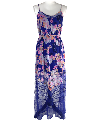 Candies Women's Mesh Lace Detail Lined Floral Maxi Dress - Large, Blue | eBay Candies Women's Mesh Lace Detail Lined Floral Maxi Dress - Large, Blue | eBay