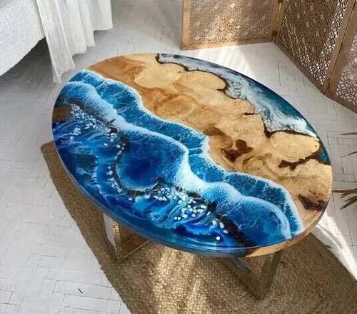 Custom Blue Ocean Epoxy Resin Table, Handmade Dining Room Table, Resin Table Top - Picture 6 of 6