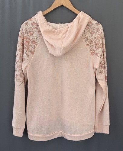Felpa con cappuccio Y2K American Rag Cie taglia large rosa pesca paillettes floreali pullover leggero - Foto 6 di 15
