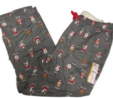 Womens Soft Gray Flannel Holiday Puppy Dog Sleep Pants Pajama Bottoms