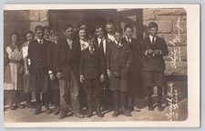 Seventh Grade Class RPPC W A Krueger Early 1900s School Photo Stone Building