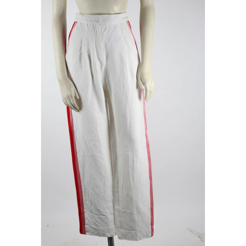 Pantalones elegantes Sandro Paris blancos rojos a rayas laterales viscosa pierna recta 34 Foto 2 de 4
