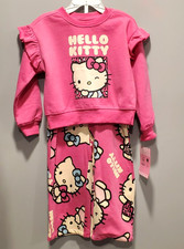 Hello Kitty 2 Piece Jogger Set Sz 2T Pink Sweatshirt Pants Fleece lined bow NWT