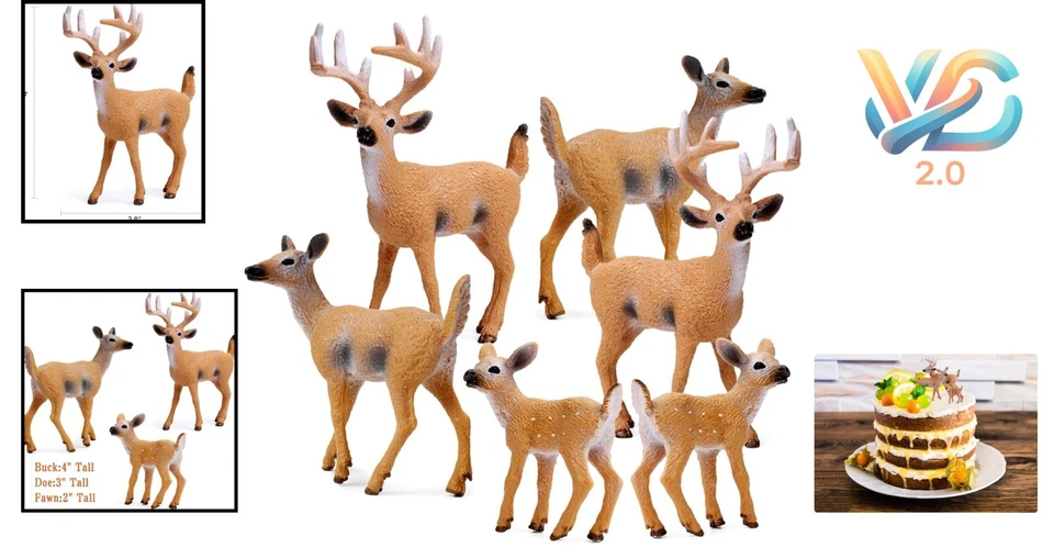 Juego de 6 estatuillas de ciervo en miniatura decoraciones de animales del bosque nuevas Foto 2 de 4