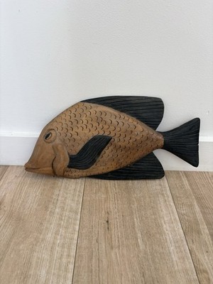 Handgeschnitzter Holz Fisch Wandbehang Karibik Volkskunst Vintage Stil Wohndeko