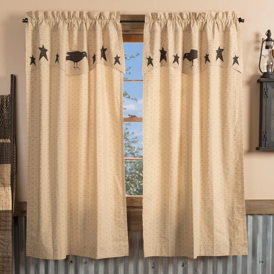 Par de cortinas primitivas de ventana de bolsillo con varilla bronceada panel estrella cuervo 63"x36" marcas VHC Foto 2 de 4