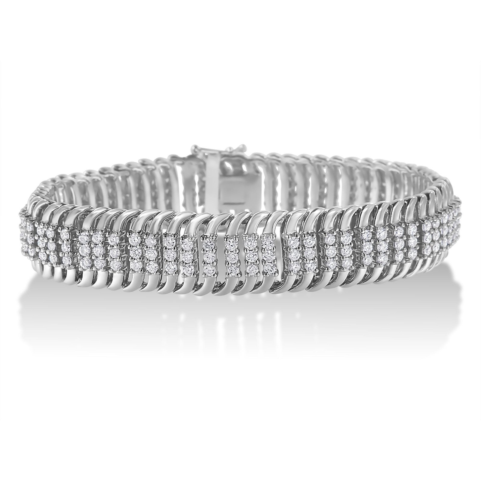 "5.0 Carat Real Diamond S Wave Serpentine Bracelet in 14K White Gold - 7\" Inches"