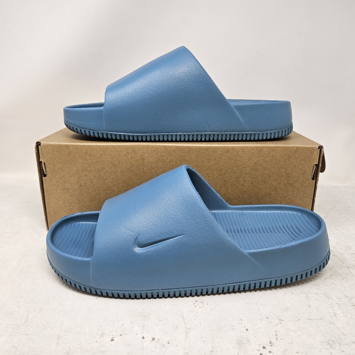 Men's Nike Calm Slides Comfy Rubber Sandals Smoky Blue FD4116