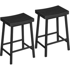 Set of 2 Industrial Counter Height Bar Stools with Footrest 23.7 Inch Black
