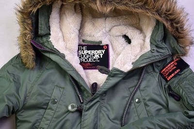 Superdry Jacke Mantel Parka Winter Jacket Grün Green Kapuze Coat Giacca Damen S