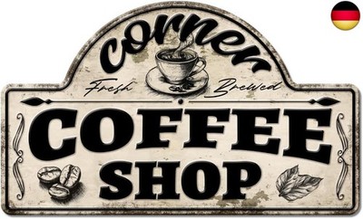 GLOBLELAND ''Corner Coffee Shop'' Unregelmäßig Retro Blechschild Central Coffee L